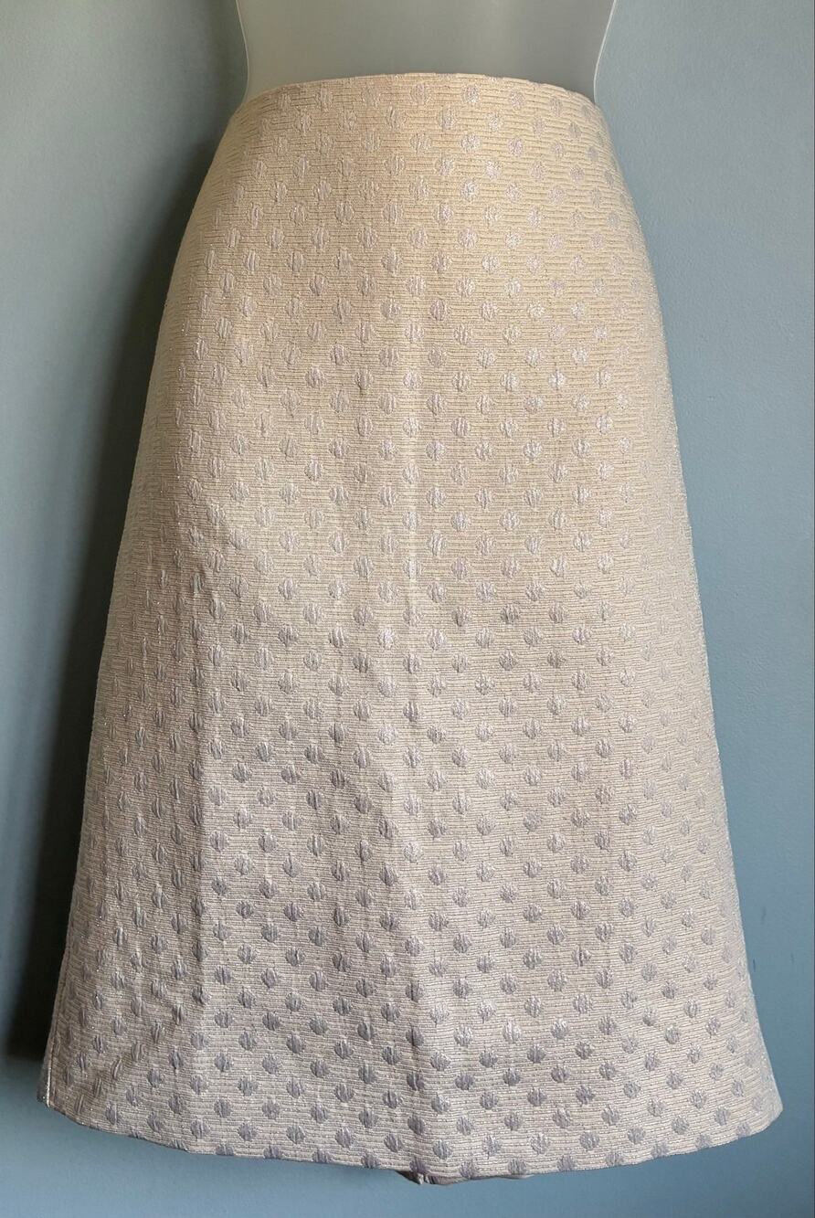 Ann Taylor Factory Pencil Skirt Size 12 Ivory Textured Jacquard Metallic Lined